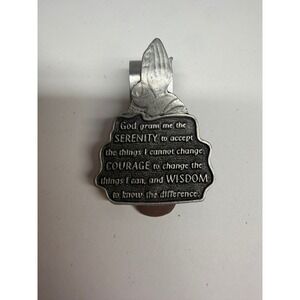 Vintage Camco Serenity Prayer Visor Clip PrayingHands PewterCar Accessory Silver